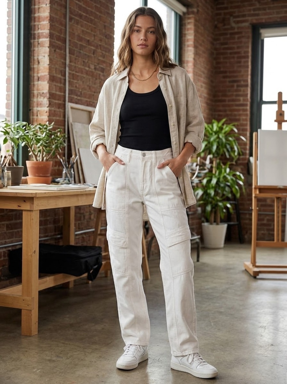 Agolde Cooper Organic Cotton Cargo Utility High Rise White Straight Jeans 28